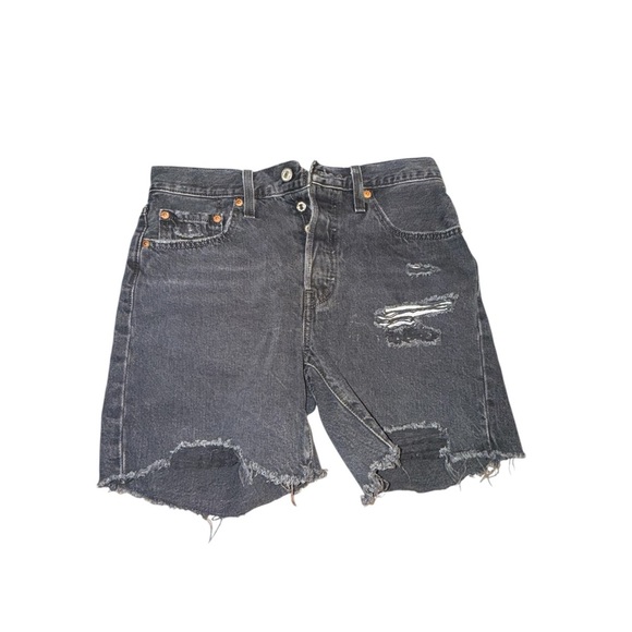 Levi's Charcoal High Waist Distressed Jean Shorts - Picture 2 of 7